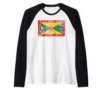 Distressed Grenada Flag Vintage Grenadian Pride Caribbean Raglan Baseball Tee