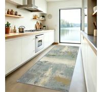 Distressed Grid Runner Rug 60x180 cm, Abstract Industrial Texture Short Pile Non Shedding Long Hallway Carpet, Beige Non-Slip Machine Washable Thin Rug Floor Decor for Corridor Kitchen Bedroom