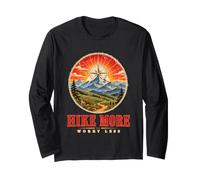 Distressed Hike More Worry Less Retro Outdoor Mountain Long Sleeve T-Shirt