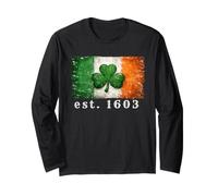 Distressed Irish Shamrock, Ireland Flag Clover, est. 1603 Long Sleeve T-Shirt