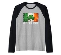 Distressed Irish Shamrock, Ireland Flag Clover, Go Irish Raglan Baseball Tee