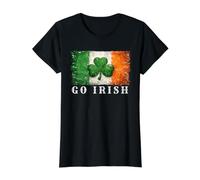 Distressed Irish Shamrock, Ireland Flag Clover, Go Irish Value Graphic T-Shirt, Women, Black, L