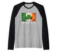 Distressed Irish Shamrock, Ireland Flag Clover, Irish A.F. Raglan Baseball Tee