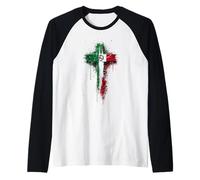 Distressed Italy Flag Christian Cross Grunge Faith Design Raglan Baseball Tee