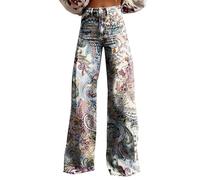 Distressed Jeans for Women Women's Loose Fashion Plus Size Printed Casual Pants Black Dress Pants Women (A-3-Khaki, L)