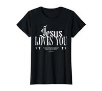 Distressed Jesus Loves You, Forgive, Christian Value Graphic T-Shirt, Women, Black, M