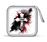 Distressed Knights Templar Crosses CD Case 40 Capacity Plastic DVD Storage Box Sleeves Zippered Wallet