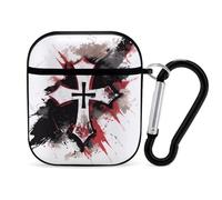 Distressed Knights Templar Crosses PC Headphone Case for AirPods 1 And 2 Earphone Cover Earbuds Accessories with Keychain