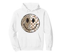 Distressed Leopard Plaid Happy Face Grunge Style Checkered Pullover Hoodie