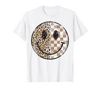 Distressed Leopard Plaid Happy Face Grunge Style Checkered T-Shirt