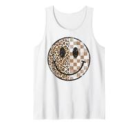Distressed Leopard Plaid Happy Face Grunge Style Checkered Tank Top