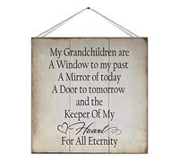 Distressed Look Decorative Wooden Sign My Grandchildren are A Window to My Past Wood Wall Pediment Wall Plaque Retro Home Wall Decorations for Dining Room Kitchen 5x5inx5x5in Inch