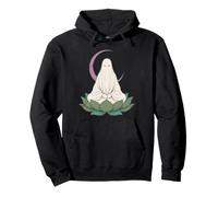 Distressed Meditating Ghost Lotus Moon Mystical Halloween Pullover Hoodie