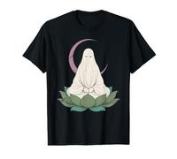 Distressed Meditating Ghost Lotus Moon Mystical Halloween Value Graphic T-Shirt
