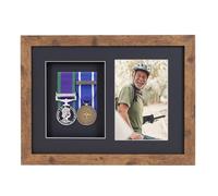 Distressed Oak Effect Court Mounted Medal Frame with 6x4 Photo For 2 War, Military and Sports Medals