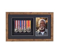 Distressed Oak Effect Court Mounted Medal Frame with 6x4 Photo For 4 War, Military and Sports Medals