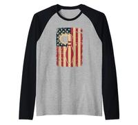 Distressed Patriotic Bowling Ball Pin USA Bowler Raglan Baseball Tee