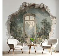 Distressed Plant Landscape Photo Wallpaper 3D Abstract Stone Cave Wall Mural Silk Wall Decor Olive Green Art Poster Picture Design Mural Wallpaper For Living Room Bedroom Dorm Décor 300X210Cm