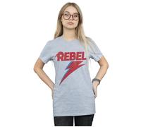 Distressed Rebel Cotton Boyfriend T-Shirt David Bowie Grey L