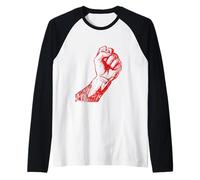 Distressed Red Clenched Hand Graphic Art Solidarity Activism Raglan Baseball Tee