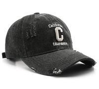 Distressed Ripped Baseball Cap, Light Acid Washed Denim, California Cap Dad Hat Trucker hat, Adjustable Clip