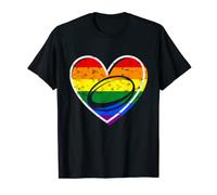 Distressed Rugby Heart LGBTQ Rainbow Flag Gay Pride T-Shirt