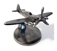 Distressed Silver Aluminum Spitfire Model Plane on Stand - Vintage Aircraft Decor Collectible