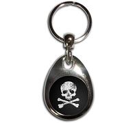 Distressed Skull and Crossbones - Chrome Tear Drop Shaped Double Sided Key Ring