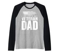 Distressed USA Flag I Salute My Veteran Dad Raglan Baseball Tee