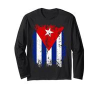 Distressed Vertical Cuban Flag Graphic in Gritty Retro Style Long Sleeve T-Shirt