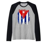Distressed Vertical Cuban Flag Graphic in Gritty Retro Style Raglan Baseball Tee