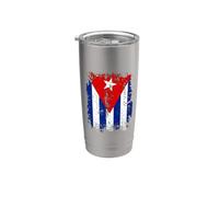Distressed Vertical Cuban Flag Graphic in Gritty Retro Style Stainless Steel Insulated Tumbler