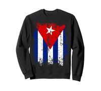Distressed Vertical Cuban Flag Graphic in Gritty Retro Style Sweatshirt
