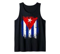 Distressed Vertical Cuban Flag Graphic in Gritty Retro Style Tank Top