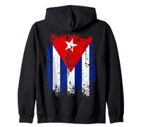 Distressed Vertical Cuban Flag Graphic in Gritty Retro Style Zip Hoodie