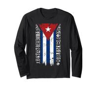 Distressed Vertical Cuban Flag with Ancient Tribal Symbols Long Sleeve T-Shirt