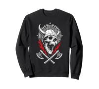 Distressed Viking Skull Crossed Axes Celtic Norse Mythology Sweatshirt