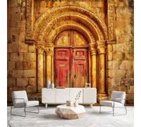 Distressed Vintage Medieval Architecture Wall Murals for Living Room Bedroom 450 x 315 cm(W x H) Wall Murals Door Gold Textured Wallpaper for Kitchen Office Kids