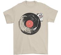 Distressed Vinyl Turntable DJ DJing Mens T-Shirt 100% Cotton Sand 2XL