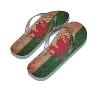 Distressed Wales Welsh Dragon Flag Design Mens Flip Flops (Blue Sole & Blue Straps Mens UK Shoe 7-11/Euro 40-45)