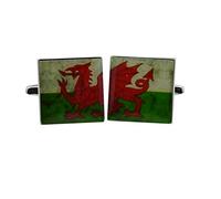 Distressed WALES Welsh Dragon Split-Flag Cufflinks X2BOCS213