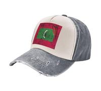 Distressed Washed Trucker Hat with Maldives Flag Design, Retro Denim Color Block Cap, Four-Season Outdoor Headwear Modern Classic Style Comfort Fit 3 One Size