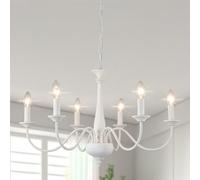 Distressed White Chandeliers Ceiling Light, 6 Lights Vintage French Chandelier Dining Room Light Fittings Ceiling for Living Room, Rustic Farmhouse Retro Pendant Lighting for Bedroom, Kitchen, Hallway