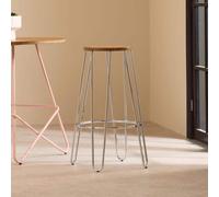 District Chrome Elm Wood Stool with Hairpin Legs