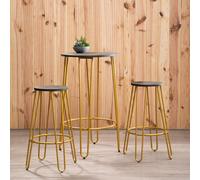 District Elm Wood 3 Piece Bar Table and Stool Set with Gold Finish Legs
