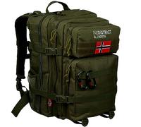 District North Military Backpack Complete | Fully Equipped Outdoor Backpack, Universal Use | 2 Sizes | Includes Carabiner Raincover Bottle Holder | US Cooper Backpack German Army, Olive / Army Green,