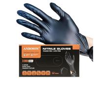 Distrosys Nitrile Disposable Gloves Medium - Latex-Free, Powder-Free, Strong & Puncture Resistant, Food Handling, Multi-Purpose Tattoo, Barber Shop Gloves - Box of 100 (Black)