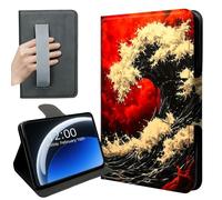 DISUOFEART 360 Rotating Case for 6.8" Kindle Paperwhite (11th Gen 2021), PU Leather Stand with Hand Strap, Auto Wake/Sleep, Red Wave in Fiery Sky
