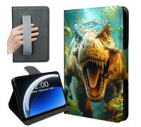 DISUOFEART 360 Rotating Case for 6.8" Kindle Paperwhite (11th Gen 2021), PU Leather Stand with Hand Strap, Auto Wake/Sleep, T-Rex Roaring in Jungle