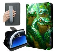 DISUOFEART 360 Rotating Case for 6.8" Kindle Paperwhite (11th Gen 2021), PU Leather Stand with Hand Strap, Auto Wake/Sleep, Green Snakes Slithering in Jungle